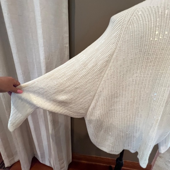 Express Women's Ivory Cream Sequined Batwing Sweater, Size XL - Picture 4 of 10